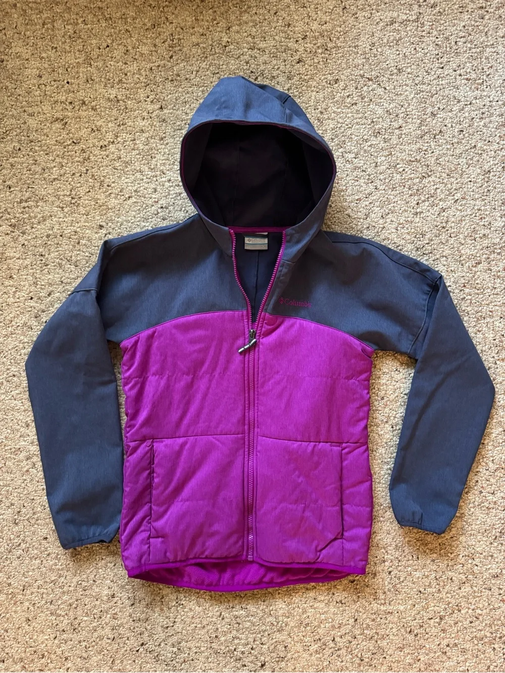 Columbia Kids Hooded Two-Tone Jacket - Purple and Gray